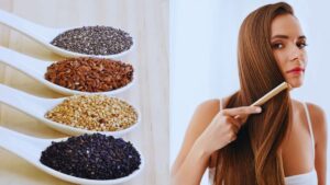 Flax seeds, Chia seeds, Sunflower seeds, Pumpkin seeds, Sesame seeds. Hair growth, keratin