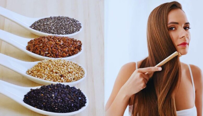 Flax seeds, Chia seeds, Sunflower seeds, Pumpkin seeds, Sesame seeds. Hair growth, keratin